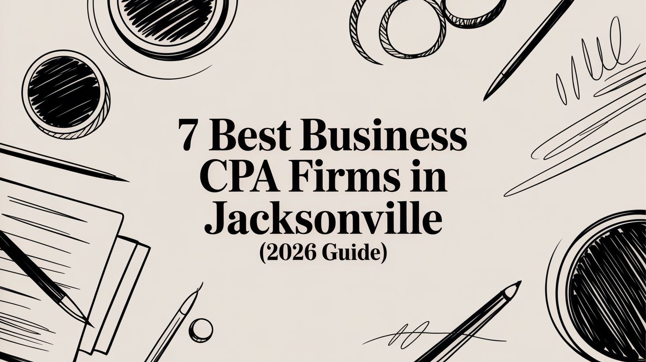Header for article: 7 Best Business CPA Firms in Jacksonville (2026 Guide) with office doodles around the edges.