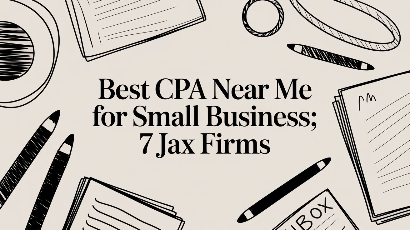 Headline about CPA firms near you for small business with hand-drawn desk doodles around the text.