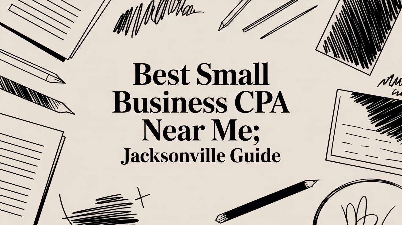 Title card reading 'Best Small Business CPA Near Me; Jacksonville Guide' with doodle stationery border.