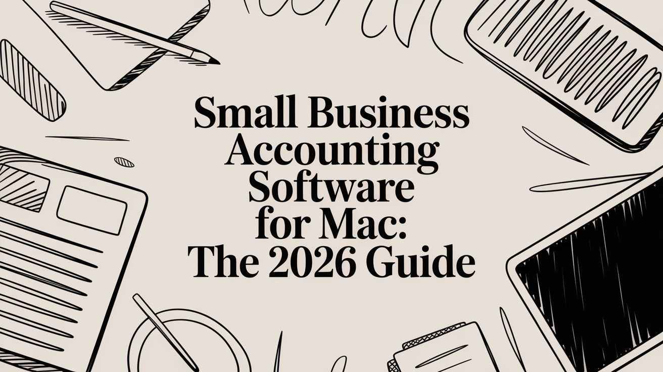 small-business-accounting-software-for-mac-accounting-guide Cover image: title 'Small Business Accounting Software for Mac: The 2026 Guide' surrounded by sketchy desk items.