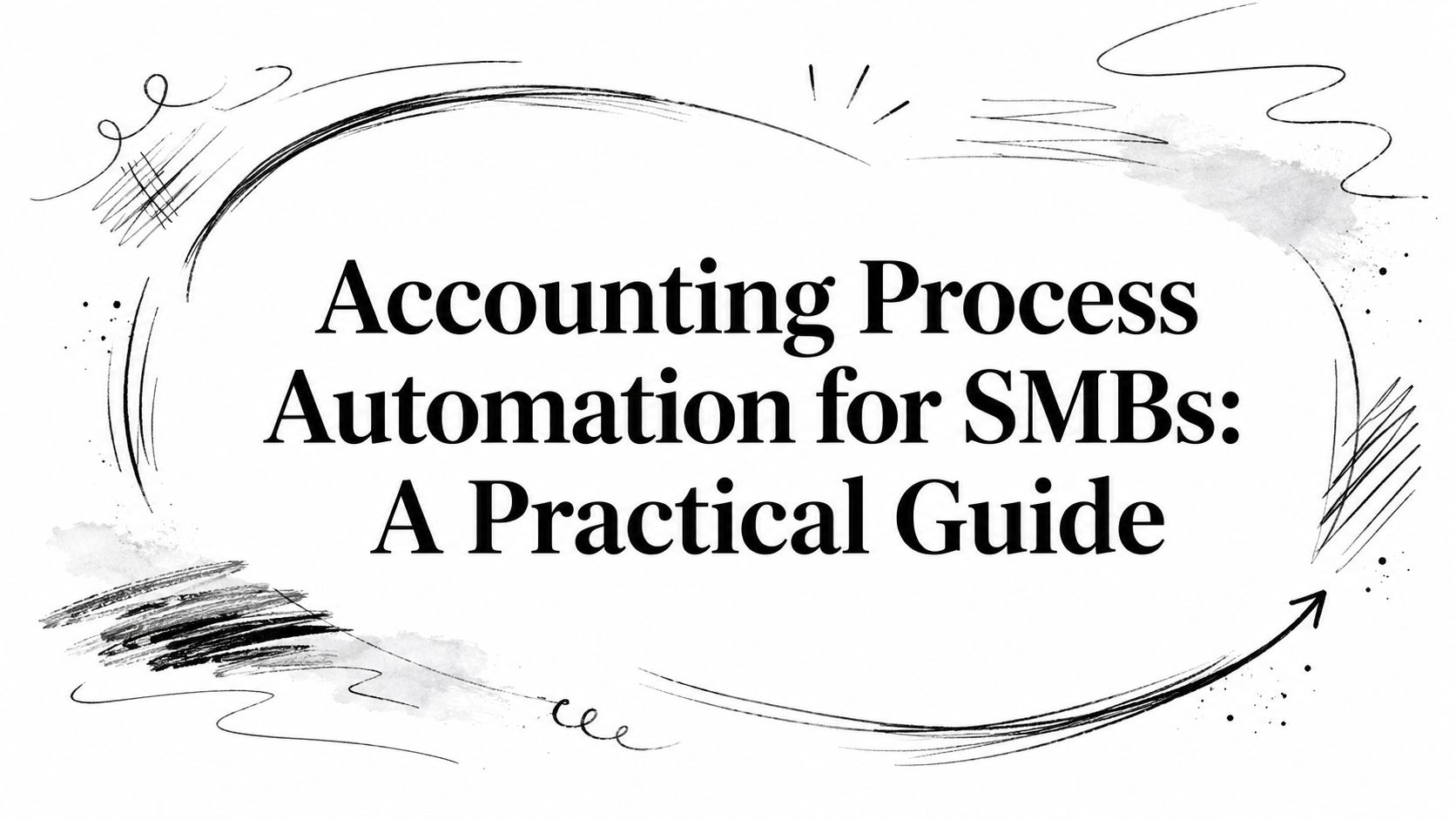 accounting-process-automation-accounting-guide Cover-style graphic with the title 'Accounting Process Automation for SMBs: A Practical Guide' surrounded by abstract black brush strokes.