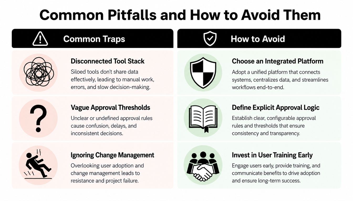 A table comparing common pitfalls in business processes with corresponding actionable solutions for improvement.