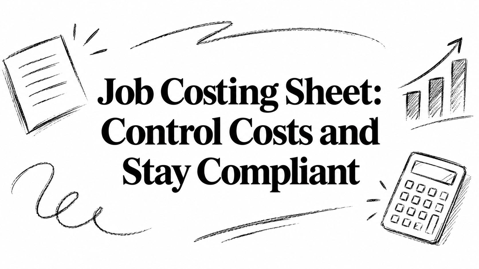 Job Costing Sheet: Control Costs and Stay Compliant — illustrated banner with calculator and charts.