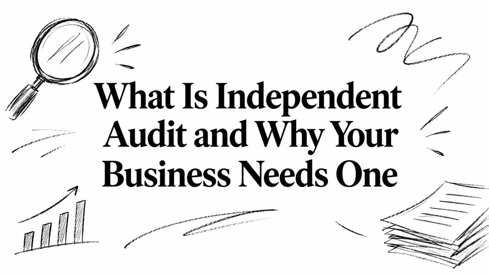 what-is-independent-audit-business-audit Title: What Is Independent Audit and Why Your Business Needs One, with hand-drawn magnifying glass, charts, and papers in the background
